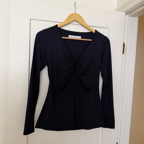 Susana Monaco Tops - Susana Monaco Navy Long Sleeve Ruched V Neck